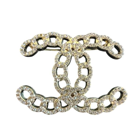 Gold CHANEL Crystal Chain Brooch 22K (CHXX022) - Picture 1 of 6